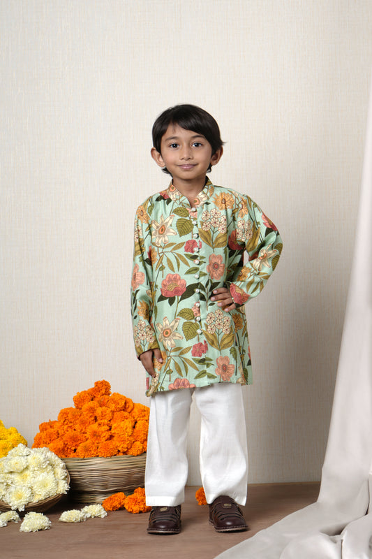 Mint Green Floral Kurta Set