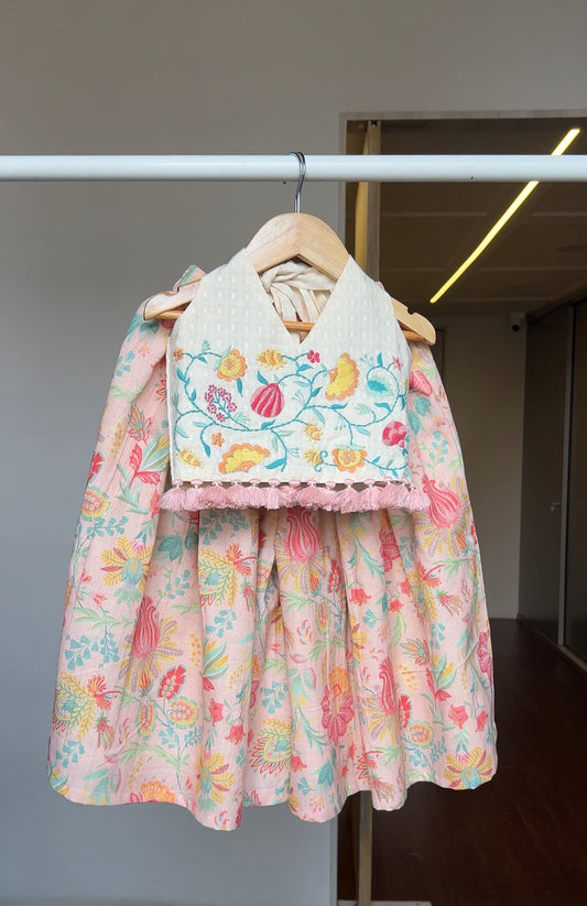 Blush Floral Thread Work Palazzo Blouse Set