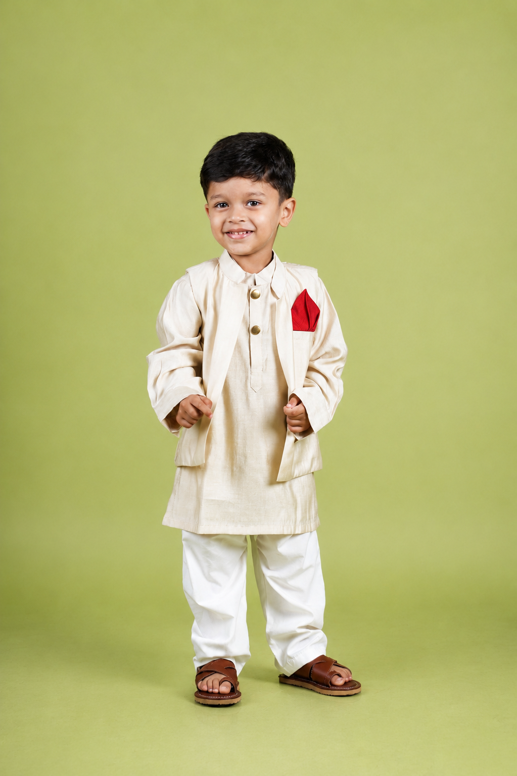 Beige Jacket Kurta Set