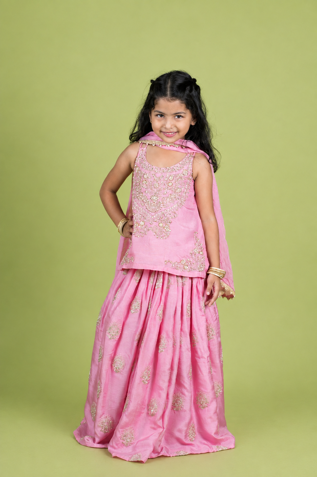 Baby Pink Dori and Moti Hand Embroidered Lehenga Blouse Set