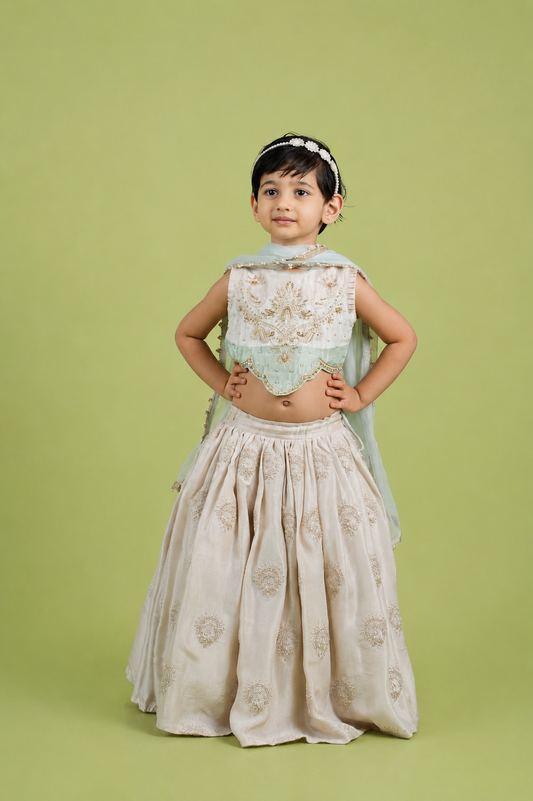 Off White Abla and Moti Hand Embroidered Lehenga Blouse Set