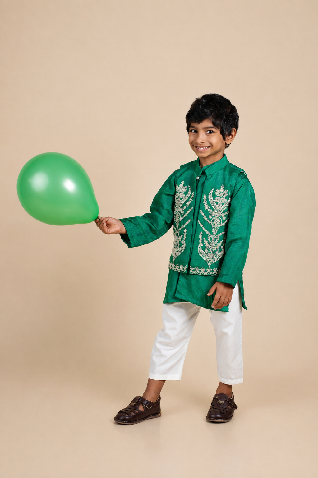 Emerald Green Dori Work Jacket Kurta Set