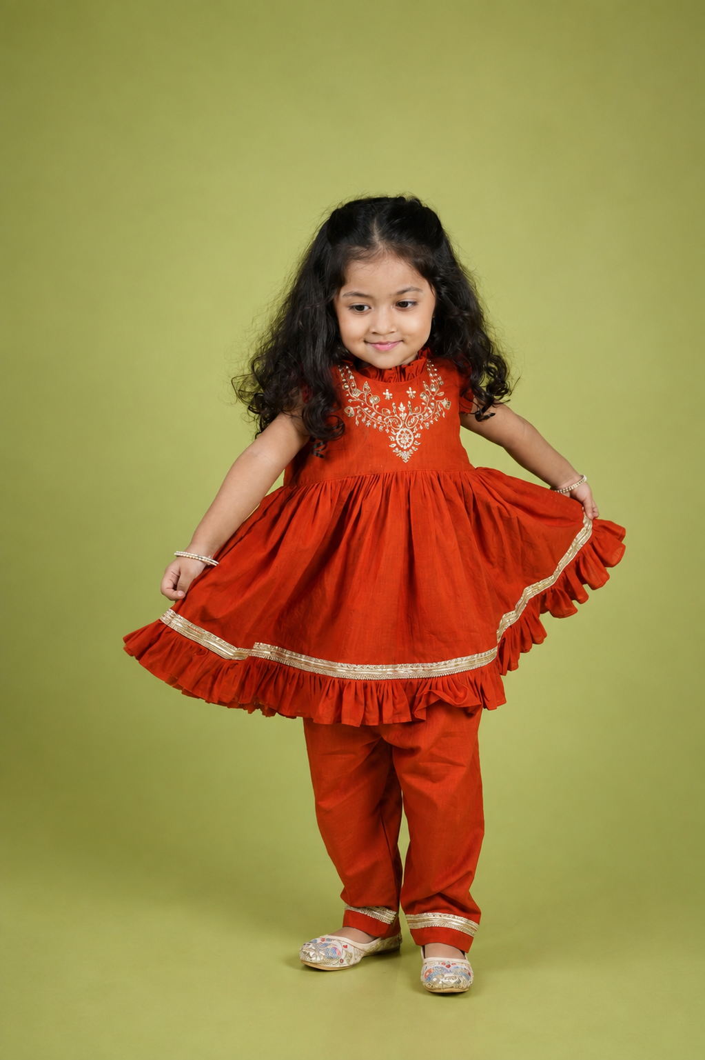 Rust Hand Embroidered Peplum Dhoti Set