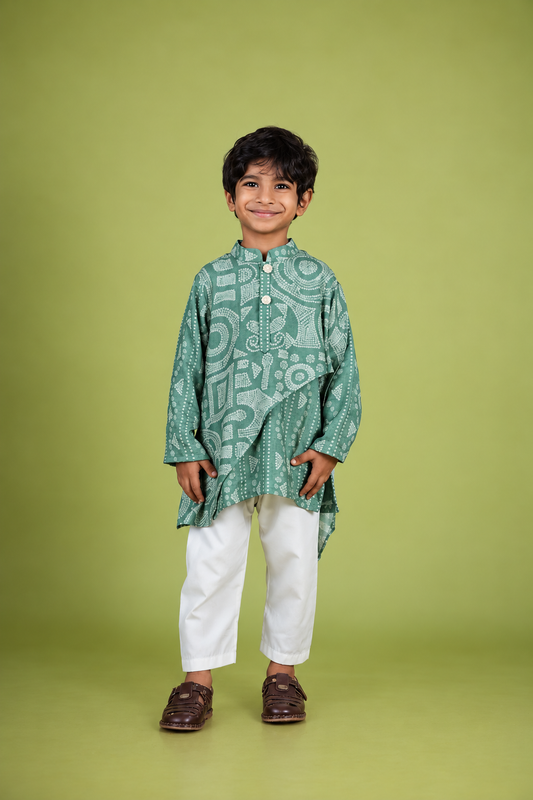Sage Green Bandhani Print Kurta Set