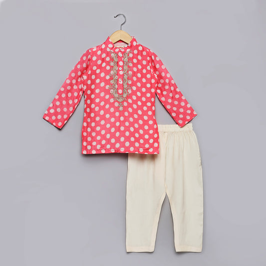 Hand embroidered polka dot kurta & pant set