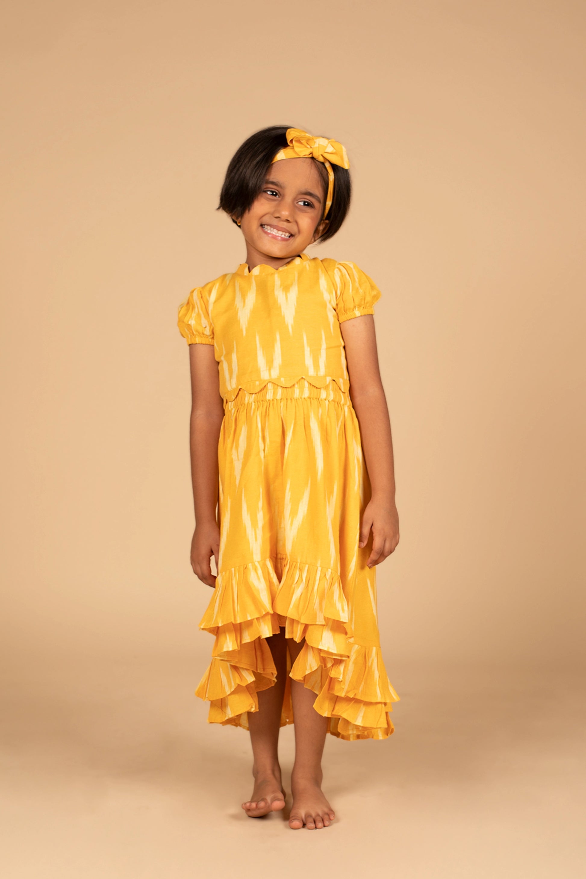 Poochkie musturd yellow  dress for kids