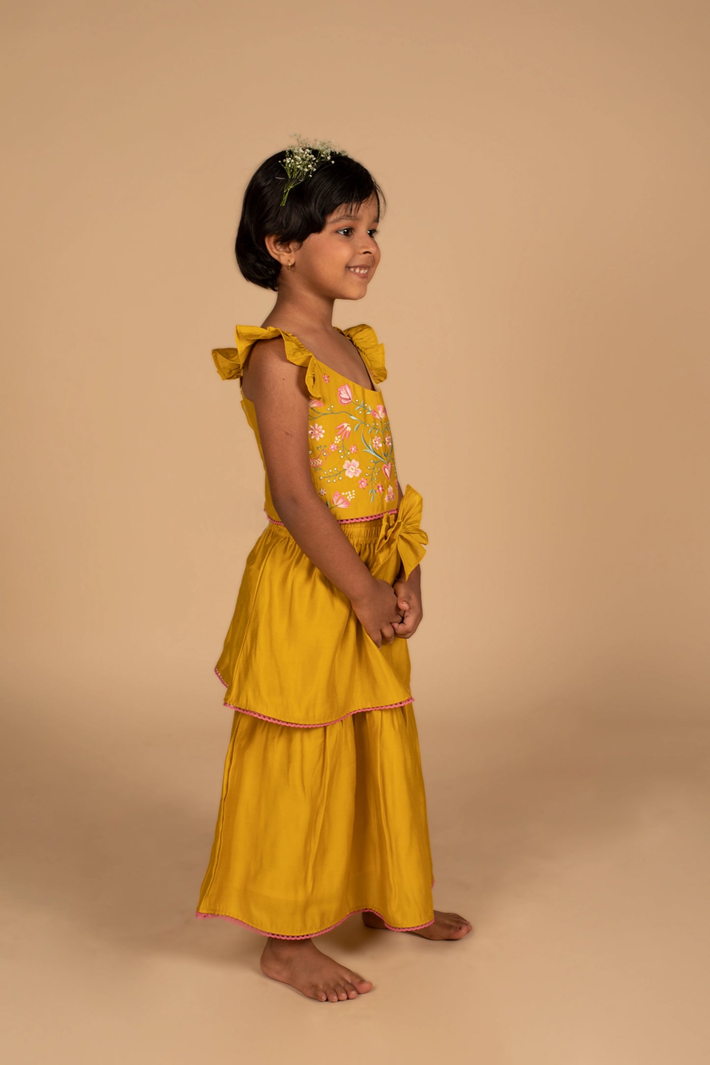 Poochkie musturd yellow lehenga for kids 