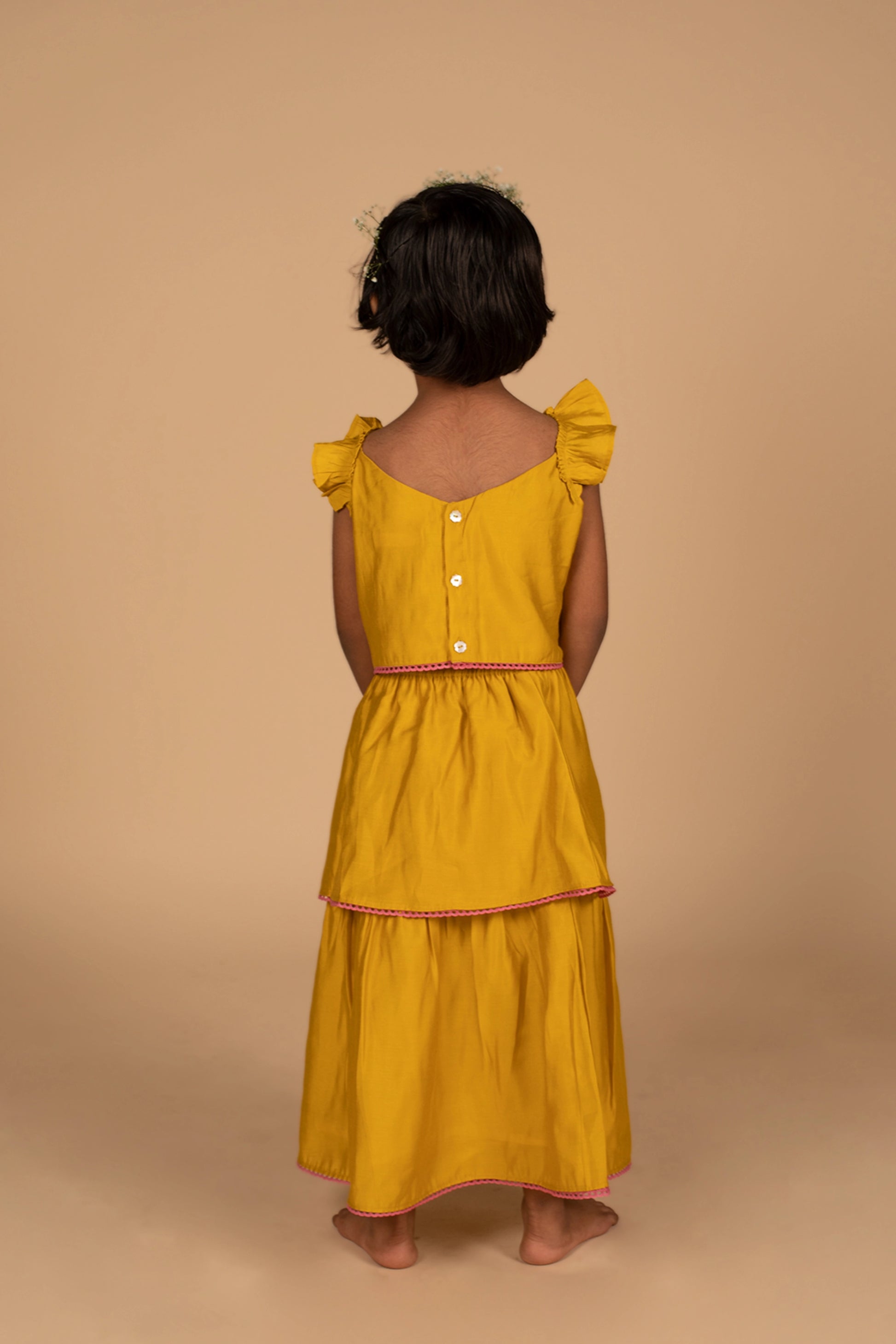 Poochkie musturd yellow lehenga for kids 