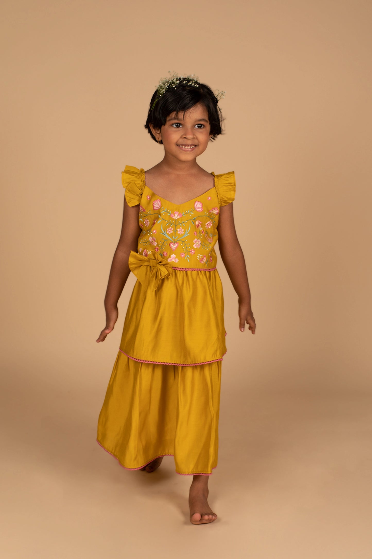 Poochkie musturd yellow lehenga for kids 