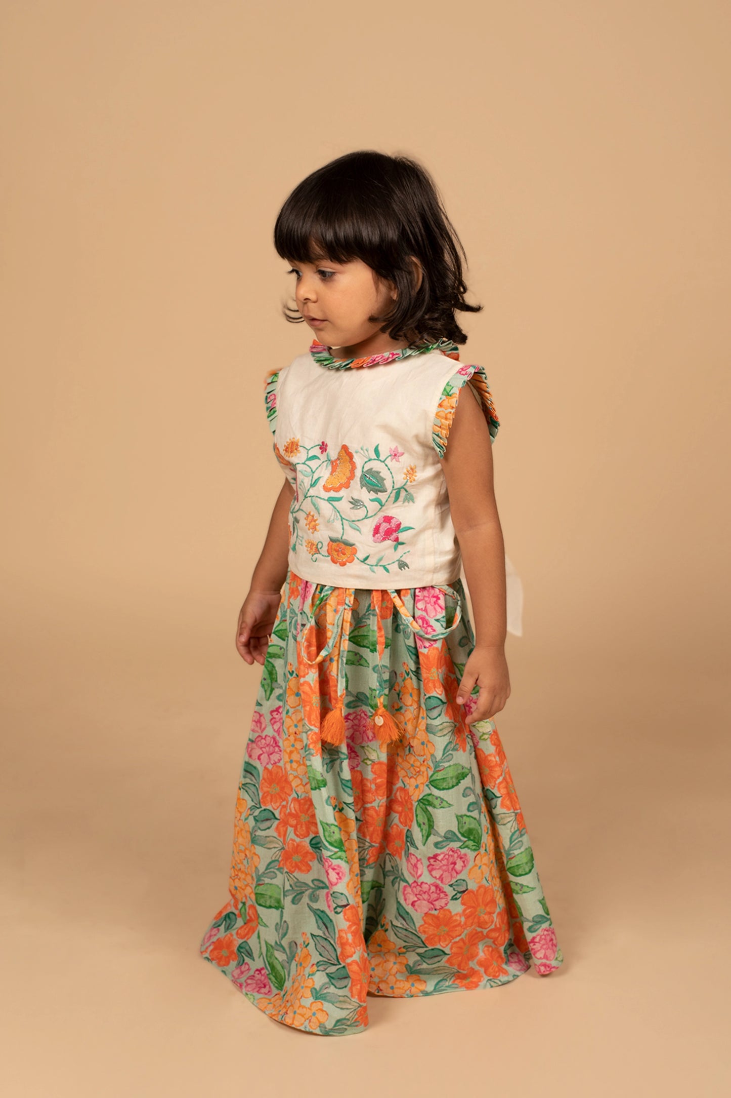 Poochkie white floral lehenga for kids