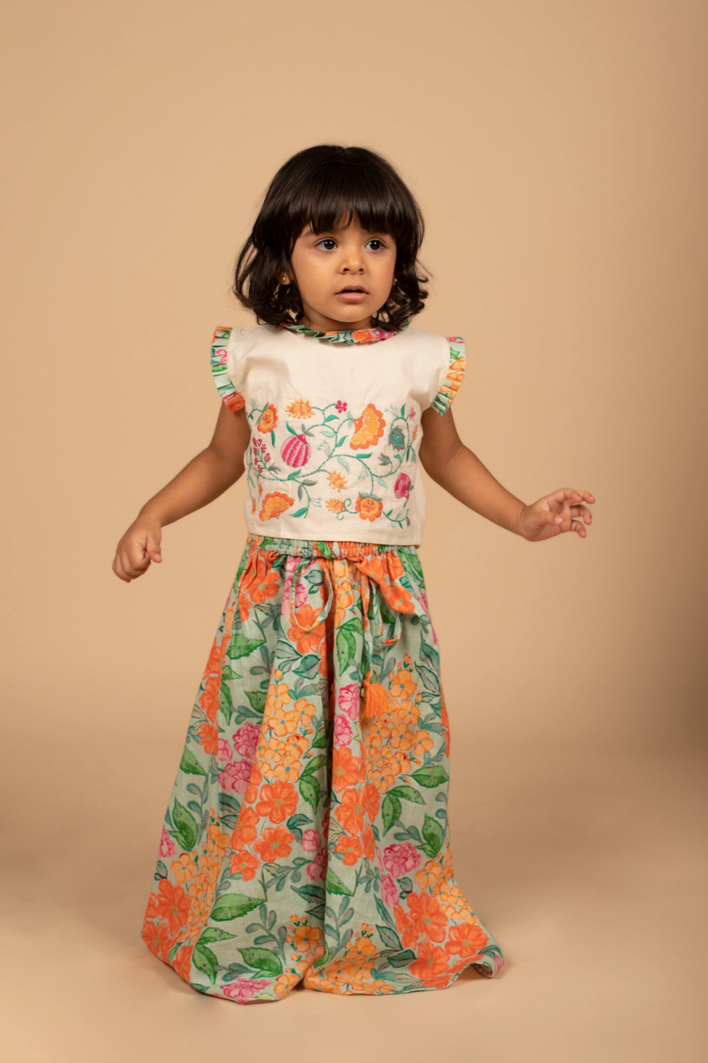 Poochkie white floral lehenga for kids