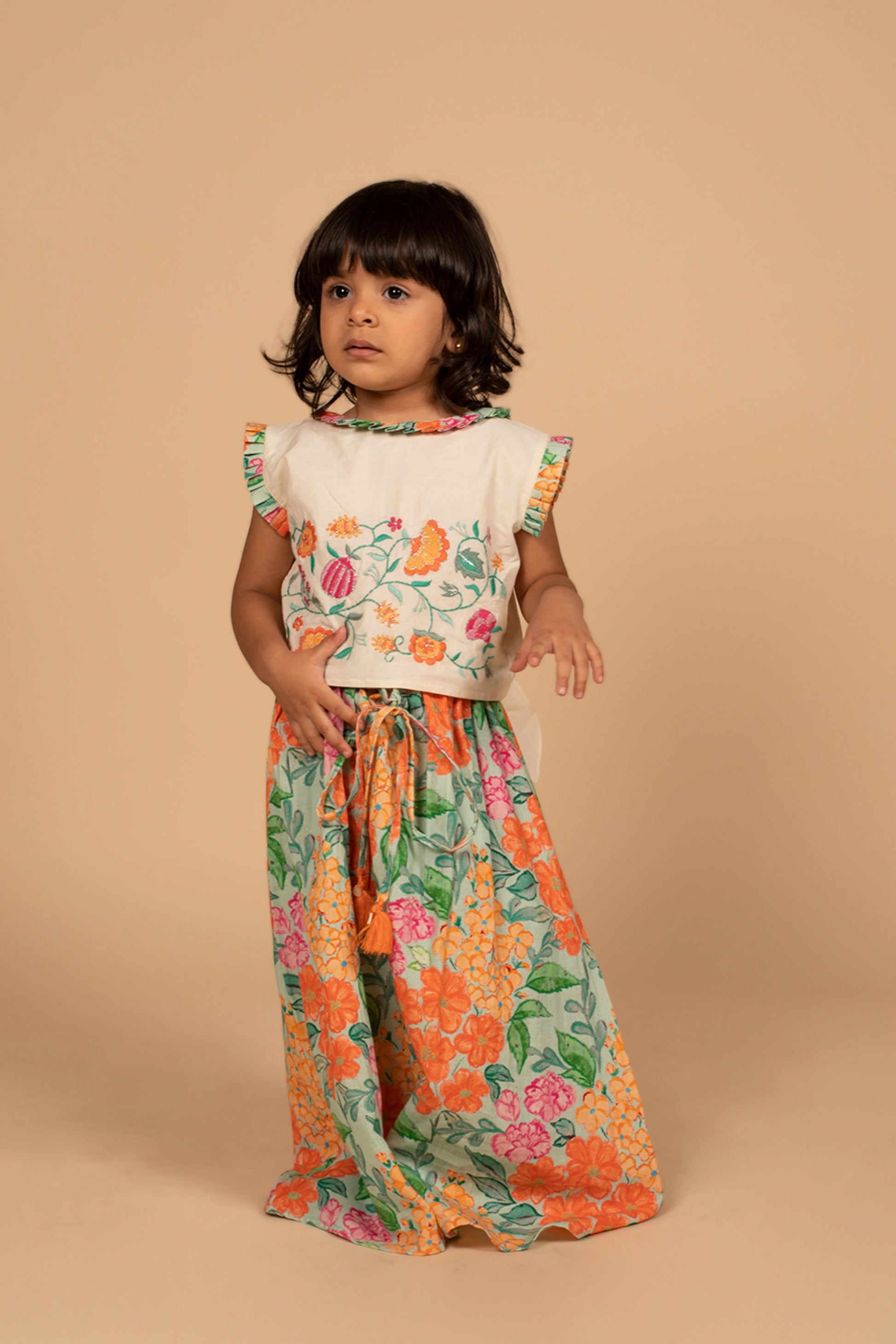 Poochkie white floral lehenga for kids