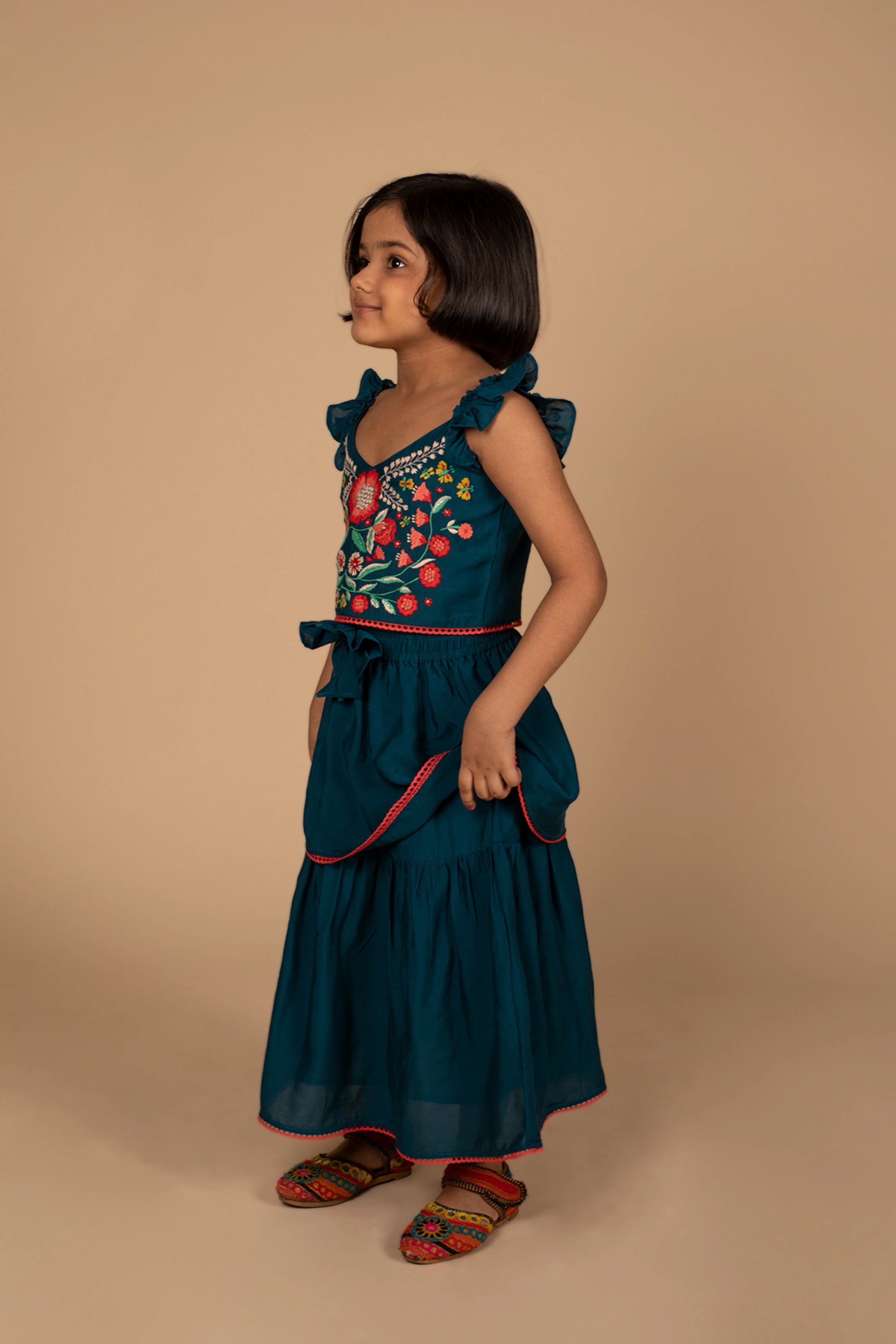 poochkie navy blue lehenga set for kids 