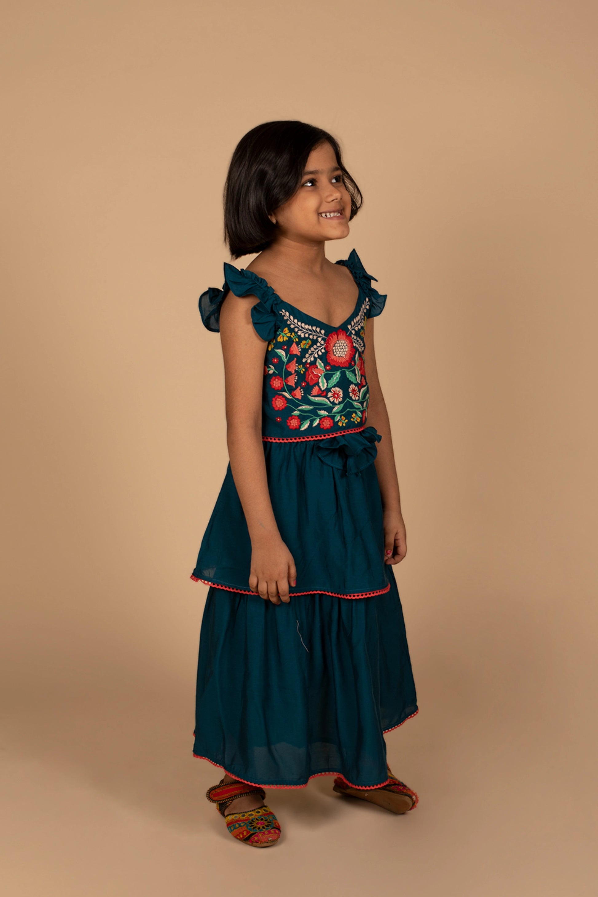 poochkie navy blue lehenga set for kids 