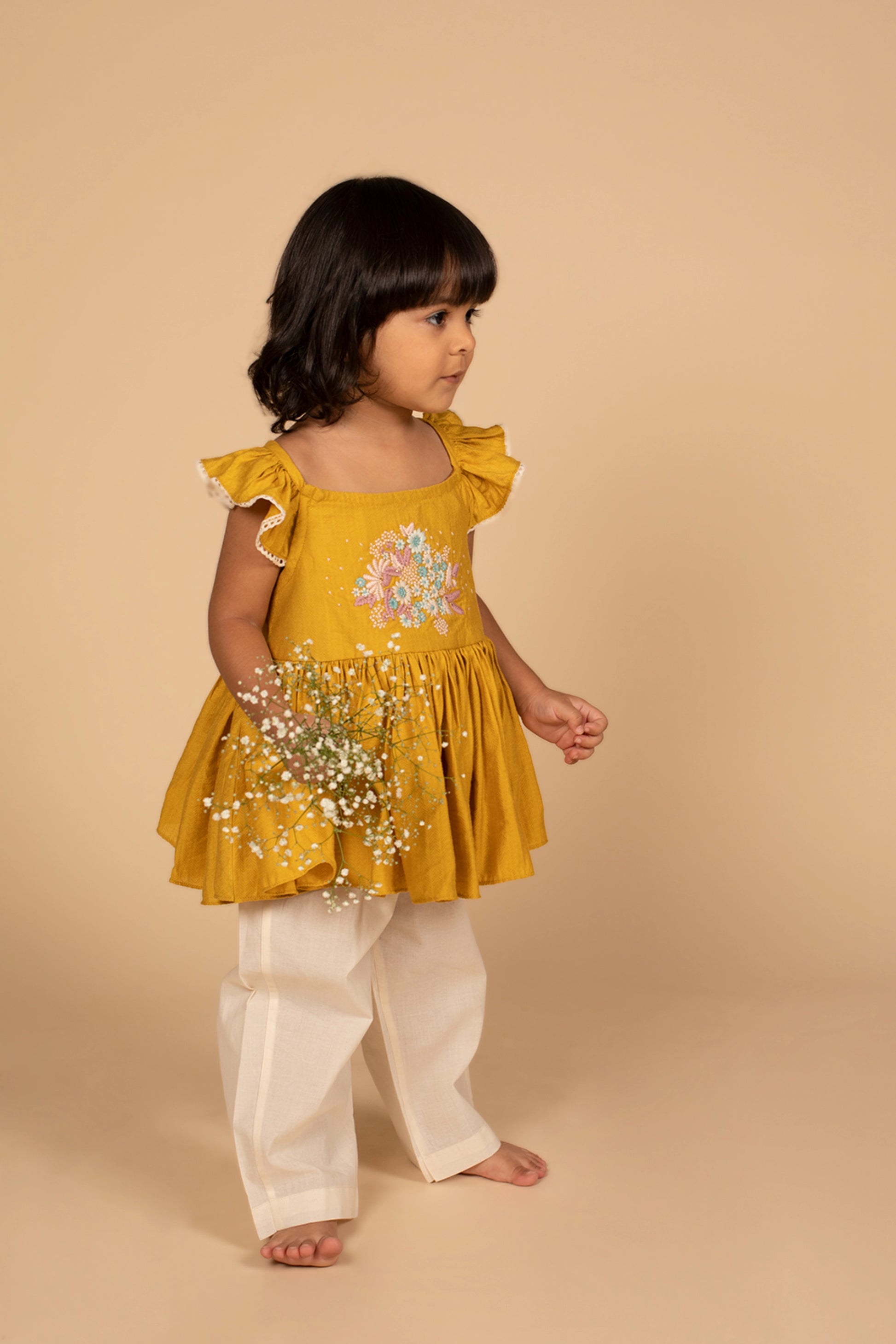 poochkie mustard yellow dress for kids 