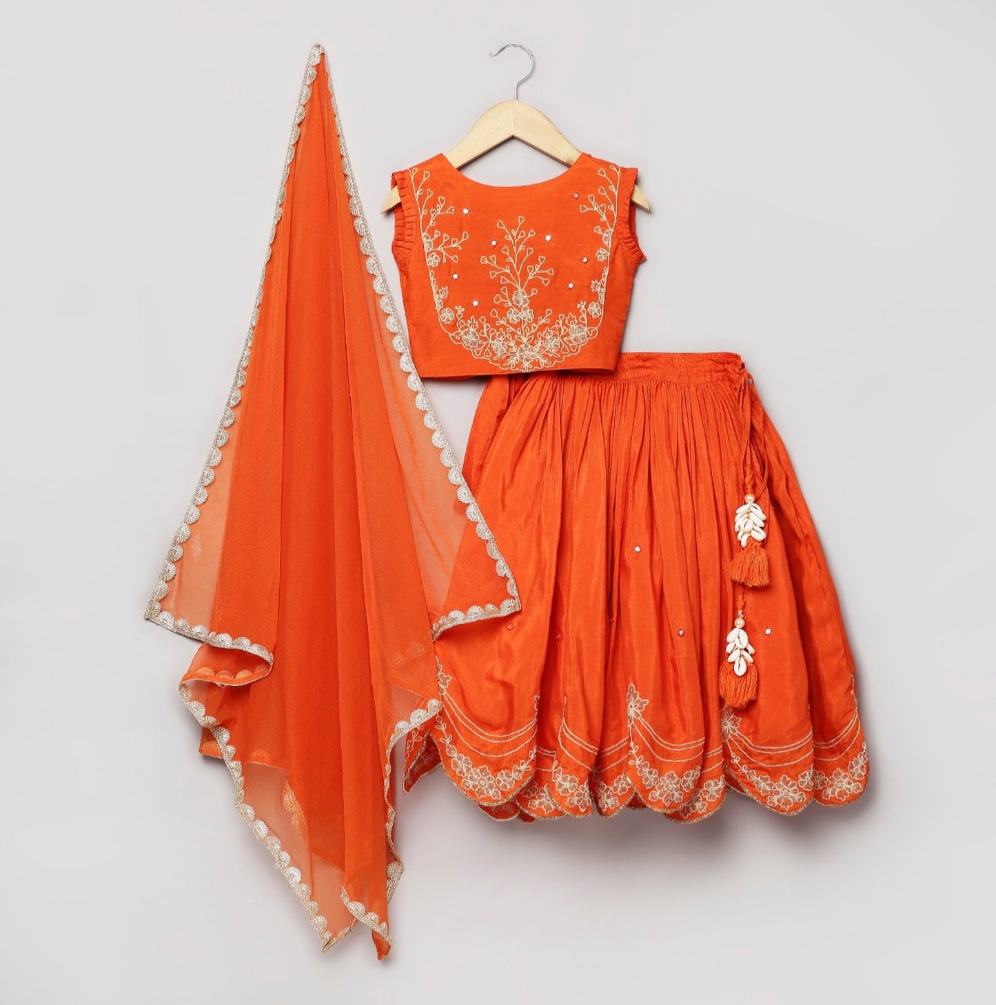 Orange Double Tie-up Embroidered Lehenga Choli