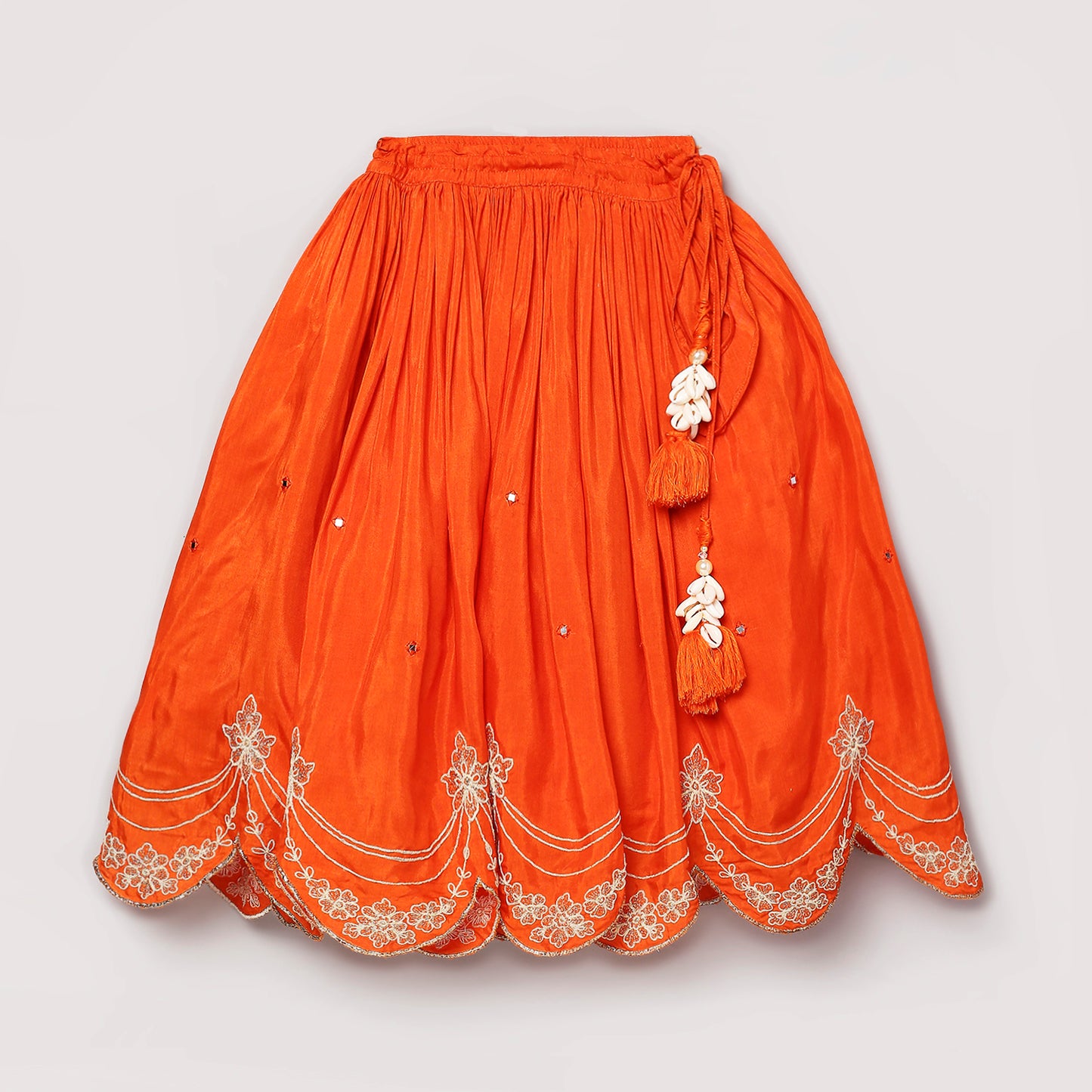 Orange Double Tie-up Embroidered Lehenga Choli