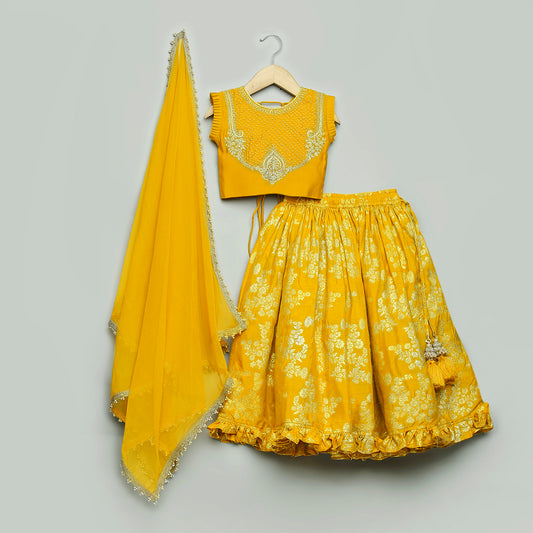 Yellow Moti Jac Lehenga Set