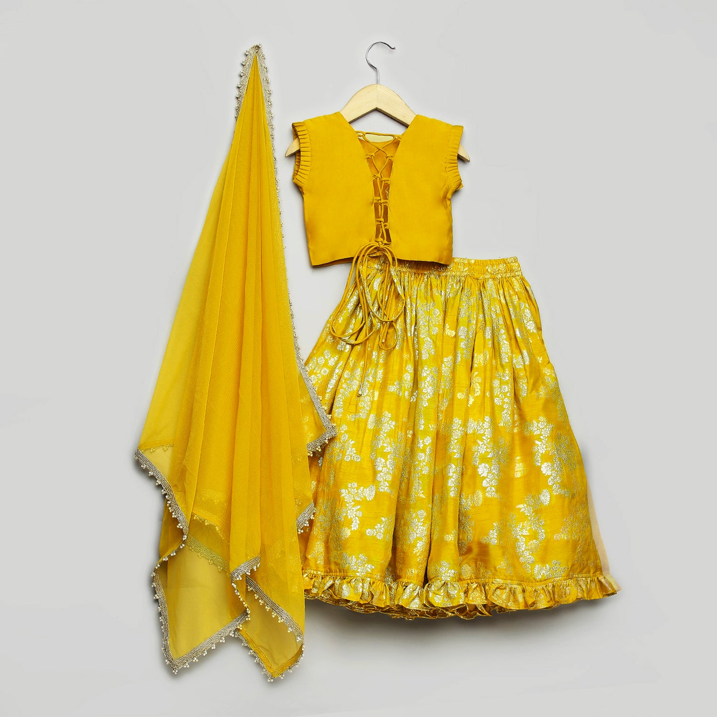 Yellow Moti Jac Lehenga Set