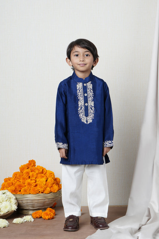 Embroidered midnight blue kurta & pant set