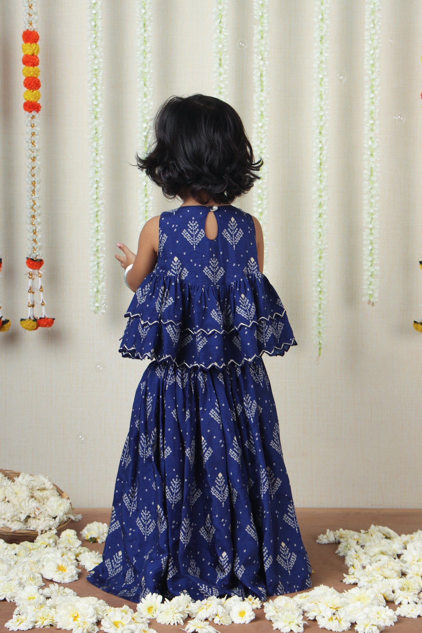 Blue Printed Embroidered Layered Top And Flared Palazzo