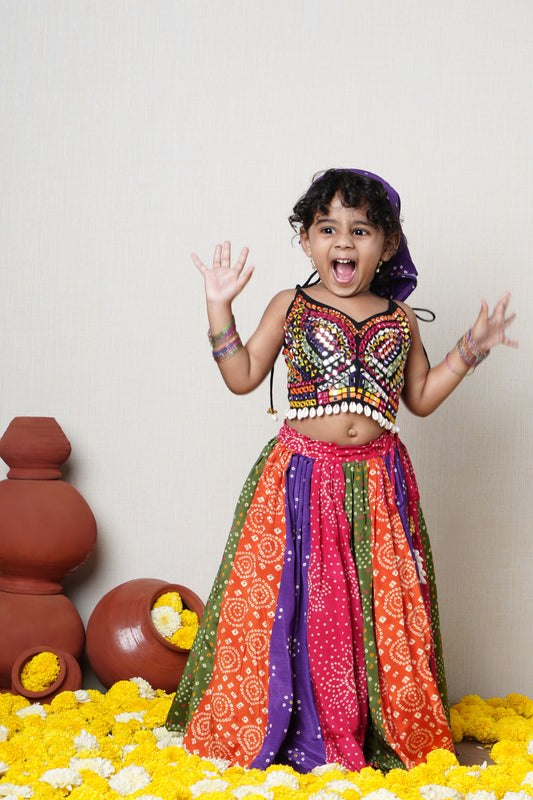 Black strappy top with multicolour thread and mirror hand embroidery