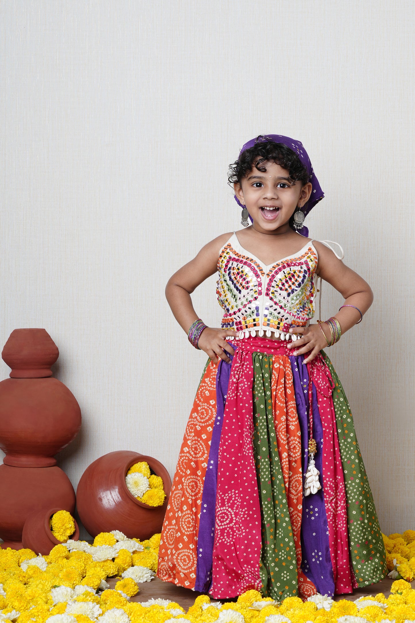 White strappy top with multicolour thread and mirror hand embroidery