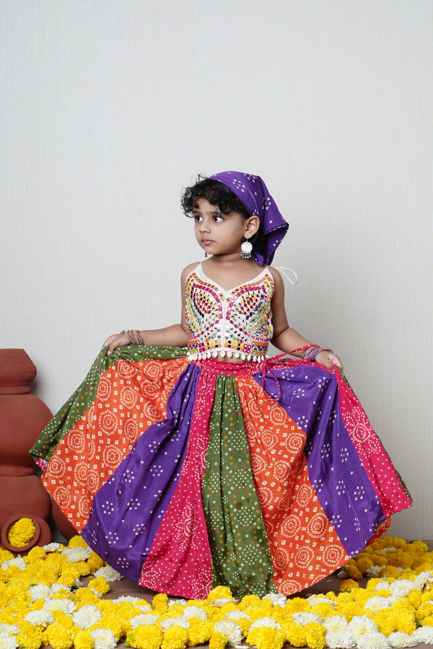 White strappy top with multicolour thread and mirror hand embroidery