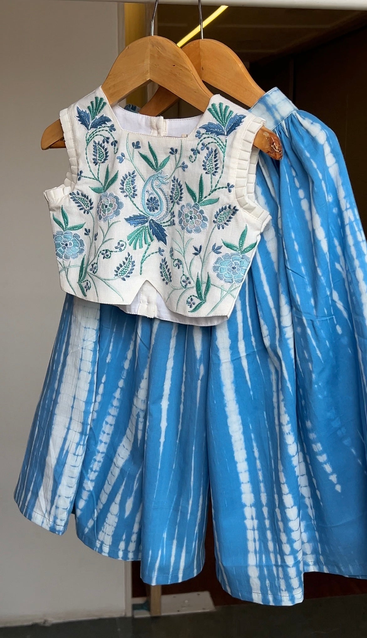 Blue Shibori Cotton Thread Work Palazzo Blouse Set.