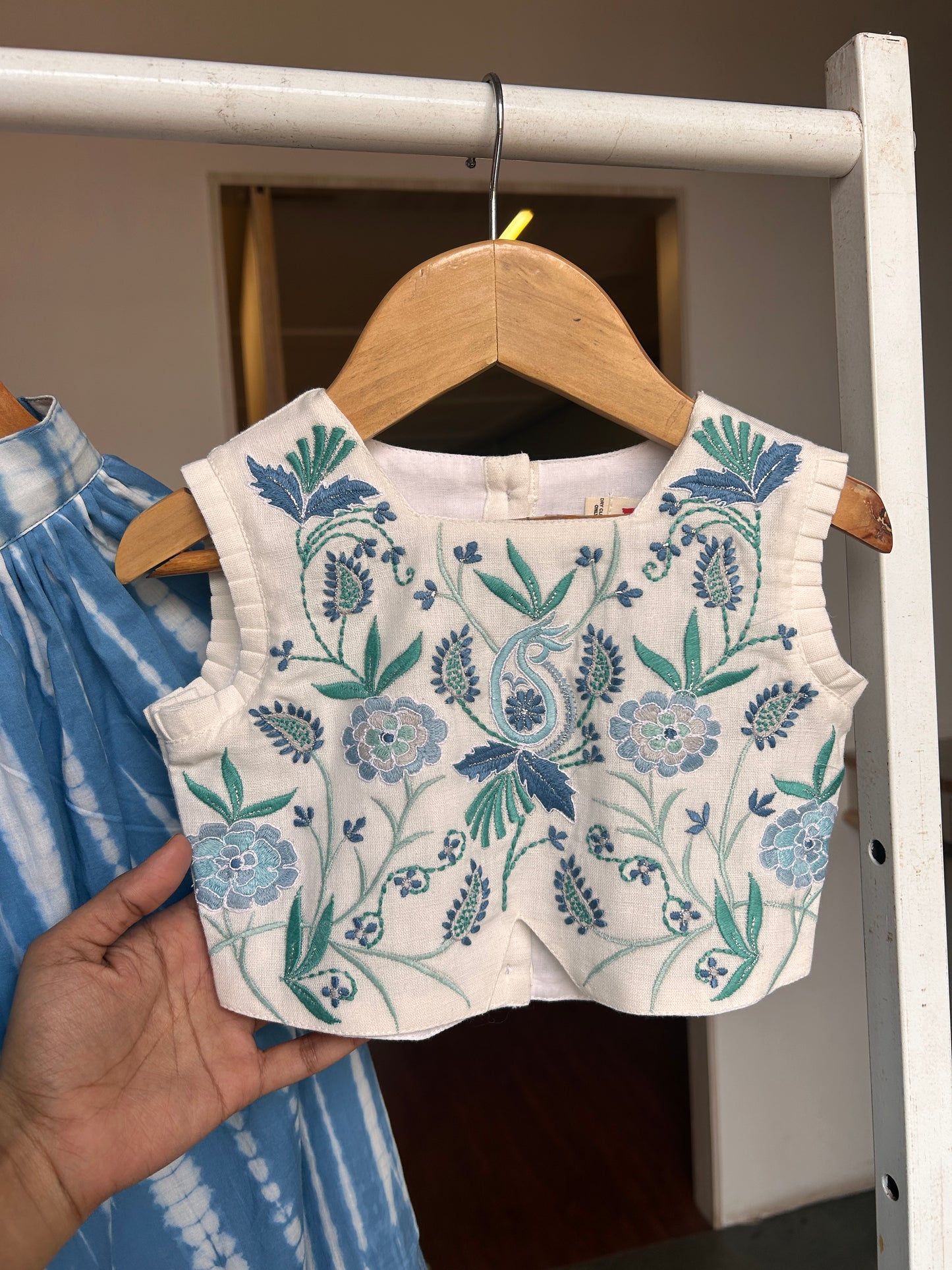 Blue Shibori Cotton Thread Work Palazzo Blouse Set.